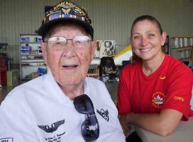 Casey Bukowski, 101, and Amy Beechler from Lancaster, New York visited CHAA’s 40th anniversary open house and fly day on July 5.
