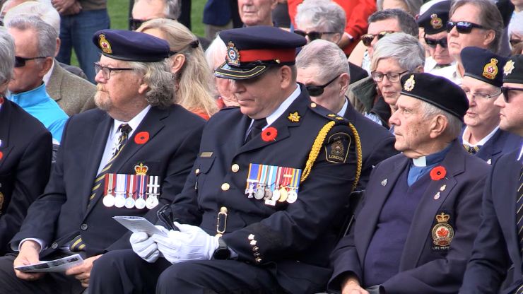Holder and Mantz at the unveiling ceremony of the Byron Springbank Veterans Monument on Oct. 3, 2026. (Brent Lale/CTV News London)
