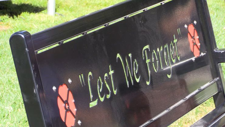 Lest We Forget bench in Springbank Park on Oct. 3, 2026. (Brent Lale/CTV News London)