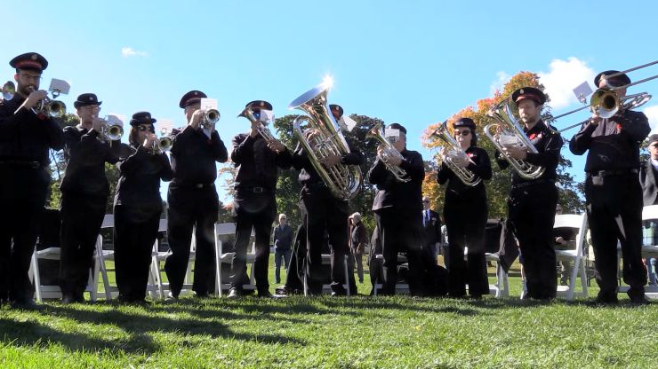 Salvation Army band at the unveiling ceremony of the Byron Springbank Veterans Monument on Oct. 3, 2026. (Brent Lale/CTV News London)