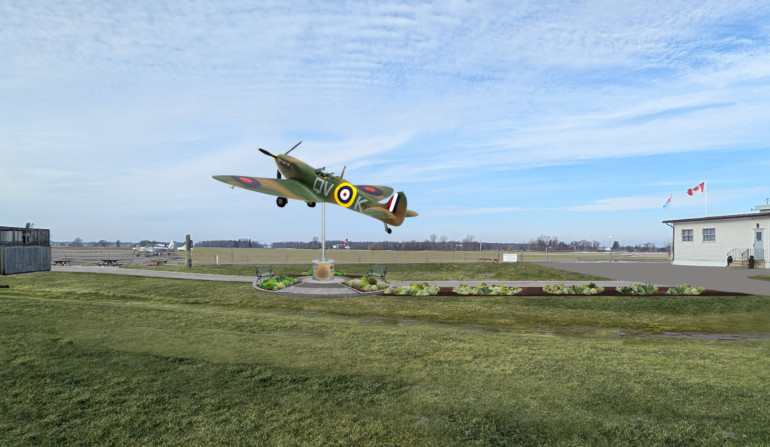 Rendering of the proposed Memorial Garden with the replica Second World War Spitfire at the Tillsonburg Regional Airport.