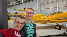 Stella and Norm Jurgen visit the Canada Aviation and Space Museum in Ottawa to see a restored Harvard WWII training aircraft.