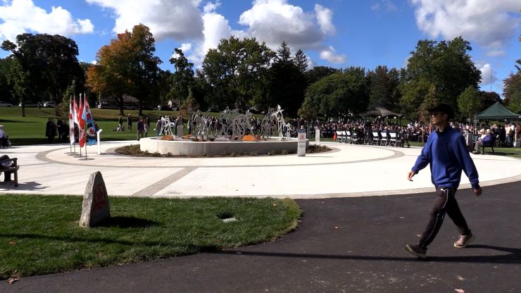 The unveiling ceremony of the Byron Springbank Veterans Monument on Oct. 3, 2026. (Brent Lale/CTV News London)