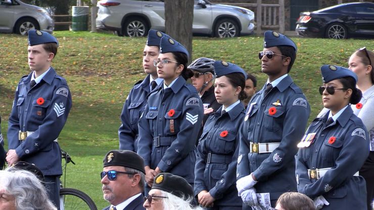 Cadets at the unveiling ceremony of the Byron Springbank Veterans Monument on Oct. 3, 2026. (Brent Lale/CTV News London)