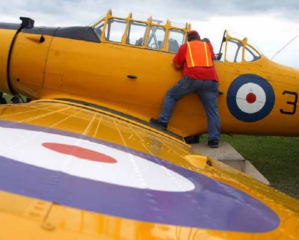 The markings of the Royal Canadian Air Force remind the public that that the Harvard was an important part of the British Commonwealth Air Training Plan during the Second World War. The plan saw pilots from many Commonwealth countries trained in Canada, and the Tillsonburg Airport was built as part of it. (JEFF HELSDON PHOTO)
