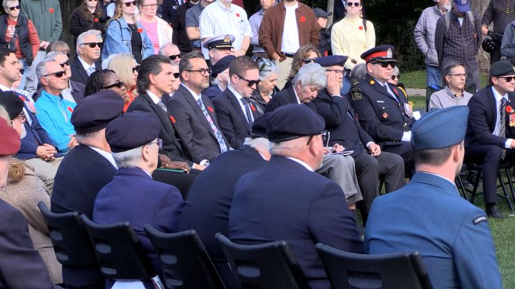 Crowd at the unveiling ceremony of the Byron Springbank Veterans Monument on Oct. 3, 2026. (Brent Lale/CTV News London)