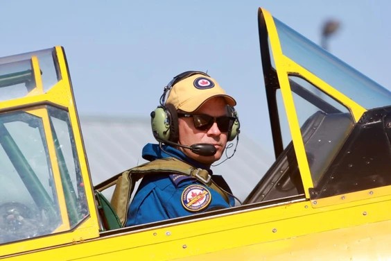 Sean Voskamp was one of the pilots flying a North American Harvard at the Stratford Airport Family Pancake Breakfast on Sunday. 