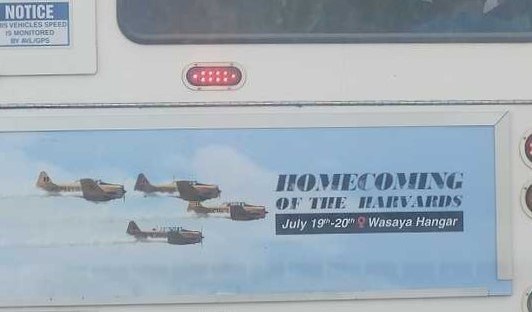A bus poster for the Northwestern Ontario Aviation Heritage Centre’s “Wings of Time — Homecoming of the Harvards” running July 19 and 20. Alicia Anderson